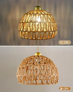 Rattan Pendant Light Fixtures, 9.8” Boho Woven Basket Pendant Light, Handmade Wicker Hanging Lamp, Rustic Wicker Chandelier for Kitchen Island, Dining Room, Living Room, Bedroom, E26 Base - color: 9.84″-Round
