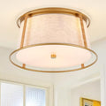 VILUXY Gold Semi Flush Mount Ceiling Light Fixture, 13’’ Modern Close to Ceiling Lights with Beige Fabric Linen Drum Shade 3-Light Round Ceiling Lamp for Bedroom Hallway Nursery Kids Room Entryway - color: Beige & Rattan