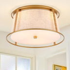 VILUXY Gold Semi Flush Mount Ceiling Light Fixture, 13’’ Modern Close to Ceiling Lights with Beige Fabric Linen Drum Shade 3-Light Round Ceiling Lamp for Bedroom Hallway Nursery Kids Room Entryway - color: Beige & Rattan