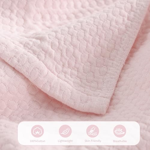 Premium 100% Cotton Blanket – All-Season Soft Breathable Bed Blanket for Twin Size – Lightweight Stylish Textured Throw for Bed– Giftable Cozy Bedding - color: Pink, size: Twin(60" x 80")