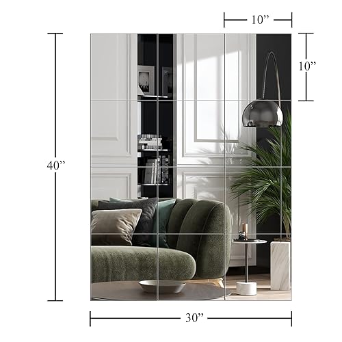 Ruomeng Home Gym Mirror Tiles - 10" x 10" x 12Pcs Full Length Mirror Tiles Glass Frameless Wall Mirror for Home Gym, Bedroom, Door & Bathroom - size: 10"x10"-12pcs
