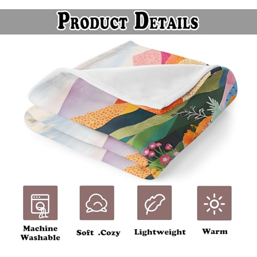 Abstract Colorful Mountain Throw Blanket for Couch, Modern Home Decor, Maximalist Wildflower Nature Landscape Throw Blanket for Bedroom Living Room Home Decoration, 50x60 Inches - color: Color_6