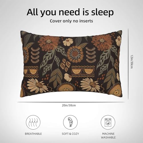 Boho Brown Plant Pillow Covers 12x20 Inch Set of 2, Boho Floral Outdoor Decorative Brown Tropical Leaves Throw Pillows Retro Bohemian Flower Couch Cushion Case for Chair Sofa Bedroom - color: Vc1, size: 20" x 12" (Pack of 2)