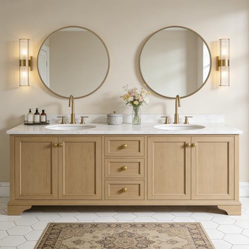 WallBeyond Round Wood Mirror, 32" Round Modern Decoration Large Circle Wall Mirror for Bathroom Living Room Bedroom Entryway, Honey - color: Honey, size: 32"L x 32"W