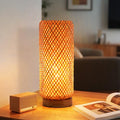 Behemian Bamboo Table Lamp, Dimmable Rustic Farmhouse Hand Wicker Desk Lamp Bedside Lamps Night Light Decorations for Bedroom, Living Room, Home Office, Nursery, Reading Nook (Bulb Included)