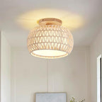 Boho Rattan Ceiling Light Fixture - 3 Style Options Wicker Semi Flush Mount Ceiling Lights,Beige Coastal Light Fixtures,Bohemian Woven Basket Chandelier for Hallway Bedroom Nursery Kitchen Laundry - color: Beige