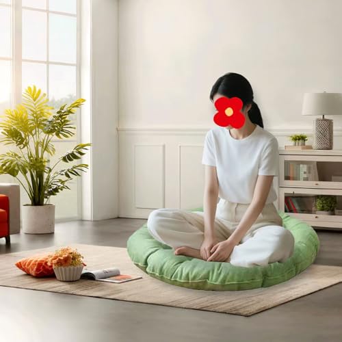 Large Linen Floor Cushions,Round Futon Pillows Japanese Style Tufted Floor Pillows Meditation Cushions for Seating On Pad for Yoga Sofa Balcony(Size:26x26inch,Color:Light Green) - color: Light Green, size: 65x65cm(26x26inch)