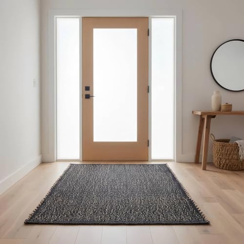 Charcoal Gray 3x5 Jute Rug Braided Construction - Farmhouse Woven Carpet - Mid-Century Modern Floor Covering for Bedside, 3' x 5' - color: Charcoal, size: 3' x 5'