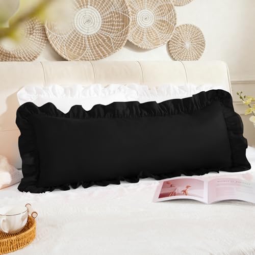 Black Ruffle Body Pillow Cover 20x54 Inch, Ruffled Long Pillowcase for Couch Sofa Bed, Decorative Farmhouse Body Pillow Shams, Pack of 1 - color: Black, size: 54" x 20" (Pack of 1)
