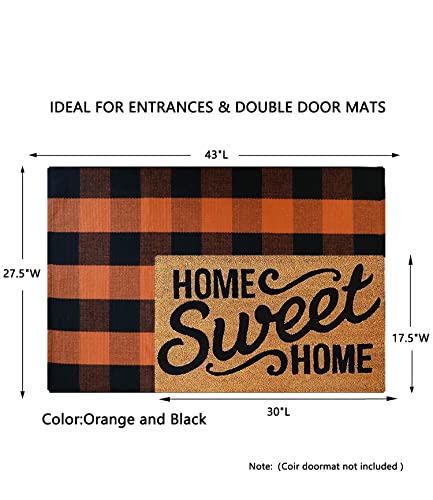MUBIN Cotton Buffalo Plaid Rug, 27.5x43 Orange Black Outdoor Rug Front Door Decorative Mat, Washable Halloween Doormat Foldable Area Rug Layered Door Mats Rug for Front Porch, Entryway, Patio - color: Orange Black Plaid, size: 2'3" x 3'7" (Rectangular)