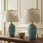 AIEAMPDO 21'' Set of 2 Coastal Small Ceramic Lamps for Bedroom | Traditional Nightstand Bedside Desk Table Lamp for Living Room Office Dorm, 2 Bulbs Included - color: Light Blue