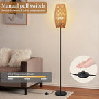 Ruiever Floor Lamp for Living Room,Farmhouse Floor lamp,Modern Standing lamp with Hand-Worked Rattan Shade (Drum Shade-with Remote) - style: Drum Shade-with Remote