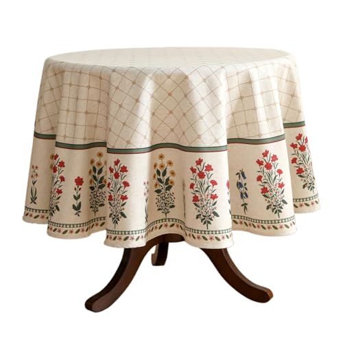 ISAENNE Designer Vintage Linen Floral Round Tablecloth,Fall Colorful Modern Table Cloth,Anti-Wrinkle Decor Tablecloths for Dining Thanksgiving Kitchen Christmas,Diameter 67"-Bertina E - color: Bertina E, size: 67" (Round)