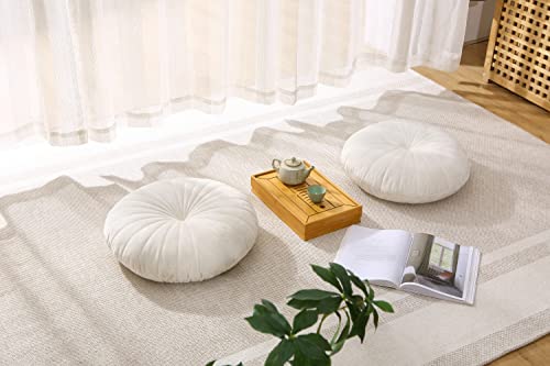 Floor Pillow Meditation Cushion Round Large Floor Pillows Seating for Adults, Velvet Thick Floor Cushions for Yoga Living Room Balcony Outdoor Tatami 18inch（Beige） - color: Beige