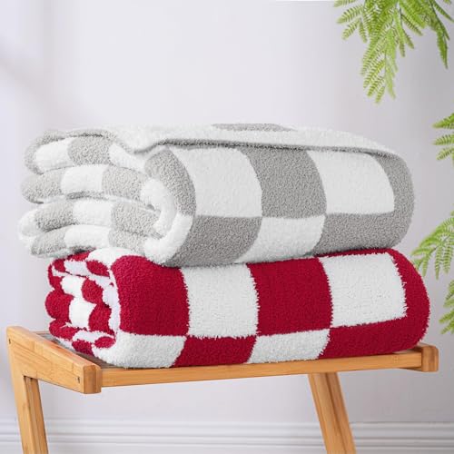 Exclusivo Mezcla Checkered Twin Size Knit Blanket for Bed, Ultra Soft and Warm Reversible Woven Blankets, Cozy Snuggly Throw for Couch Bed and Home Decor, Light Grey, 60"x80" - color: Light Grey, size: Twin (60"x80")