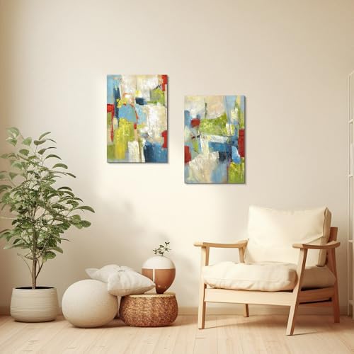 ArtSquare Abstract Colorful Canvas Wall Art: 2 Pieces Green Red Graffiti Painting Modern Bohemian Artwork Set for Bedroom - color: colorful, size: 11”x16”x2