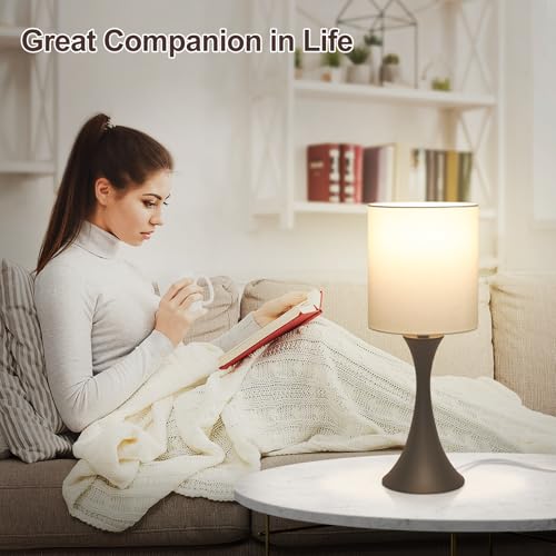3 Way Touch Control Table Lamp, Modern Bedside Lamp Dimmable Nightstand Lamp with Beige Shade and Dark Brown Base, Small Desk Lamp for Living Room, Dorm, Home Office, 9W LED Bulb Included - color: Brown Base with Beige Shade