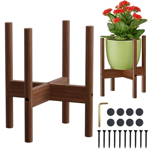 ALIGADO 2 Pack Bamboo Plant Stands Indoor, for Up to 10 Inch Pots, Built to Fit Corners, Sturdy & Stable Design, Walnut Finish