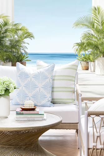 Hofdeco Premium Grandmillennial Coastal Hampton Patio Indoor Outdoor Throw Pillow Cover Only, 20"x20" Water Repellent for Backyard, Couch, Poolside, Baby Blue Print Abstract Plam Leaves - color: Baby Blue Abstract Plam Leaves 20"x20"