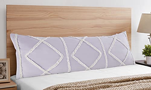 Bohemian Boho Chic Lavender Light Purple and Ivory Macrame Tufted Tassel Accent Decorative Couch Long Throw Zipper Body Pillow Cover Case 54x20 Solid Textured Minimalist Farmhouse Geometric Room Decor - color: Purple Tufted