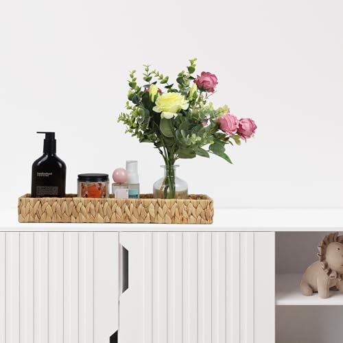 Bathroom Vanity Tray, 16.7 Inch Water Hyacinth Toilet Tank Baskets, Long Wicker Counter Tray for Paper Hand Towel, Bathroom Counter Organizer for Decor Coffee Table (16.7" x 6" x 2") - size: 16.7" x 6" x 2"