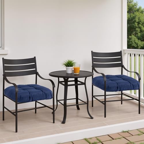 MTMR Water-Repellent Outdoor Chair Cushions Set of 2, 19”X19” Patio Chair Cushions with High Elasticity PP Cotton, No Fading Tufted Seat Cushions for Outdoor Furniture, Thick and Large Patio Cushions - color: Navy
