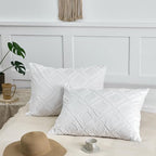 Standard Pillow Shams 2 Pack, Standard Size Pillowcases, Soft Microfiber Geometric Tufted Pillow Covers with Envelope Closure, White, 20x26 Inches (No Insert) - color: White-grid, size: Standard(20*26)