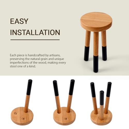 Rubber Wood 9" Round Plant Stand |Dip Dyed Black Accent Stool |Milking Stool |Small Side Table(16" H) - color: 16" Tall Black