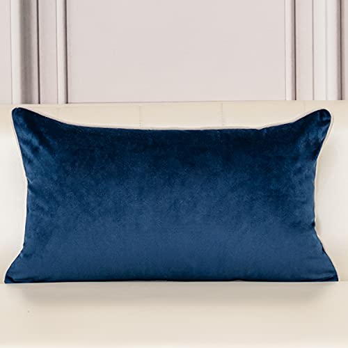 Aeckself European Floral Pillow Cover 12x20 Inch, Luxury Velvet Embroidered Decorative Lumbar Throw Pillow Cover for Couch Bedroom Living Room, Navy Blue and White - color: Navy Blue, size: 20" x 12" (Pack of 1)