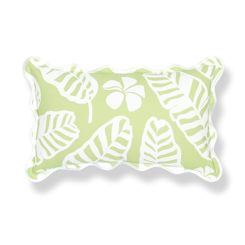 Hofdeco Premium Coastal Hampton Patio Indoor Outdoor Lumbar Pillow Cover Only, 12"x20" Water Repellent for Backyard, Couch, Poolside, Grass Green Print Palm Leaves and Hisbucs Flowers - color: Grass Green Palm Leaves and Hisbucs Flowers 12"x20"