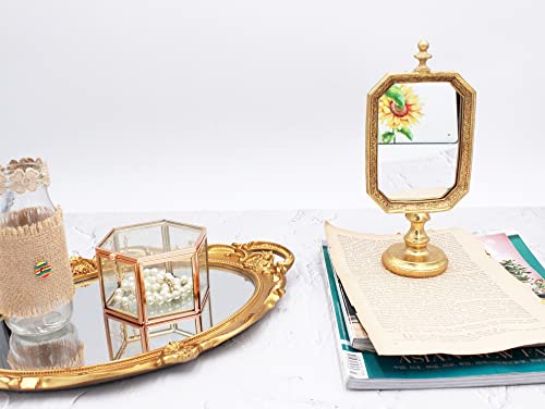 Funerom 3.9 x 5.1 inch Small Vintage Decorative Mirror, Desktop Mirror for Bedroom Living-Room Dresser Decor, Square Gold