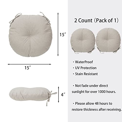 Bistro Chair Cushions 15 inch,Set of 2,Tufted Round Chair Cushions with Ties,15"x15"x4",Water Resistant Round Seat Cushion for Barstool Chairs,Patio Garden Kitchen Outdoor Furniture(Light Brown) - color: Light Brown, size: 15"x15"