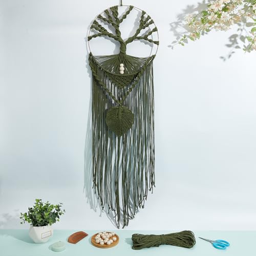 ORIGACH DIY Macrame Tree of Life Wall Hanging Kit Handmade Tapestry Macrame Kit for Beginner Adults Macrame Wall Decor for Nursery Living Room, Dark Green