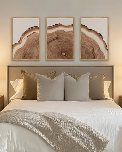 Drsoum Vintage Retro Tree Rings Wood Framed Wall Art Modern Wood Stump Nature Rustic Artwork Bedroom Living Room Ready to Hang 16x24in Natural Framed - color: Flower Boho Wall Art, size: 24L" x 16W", Natural Framed