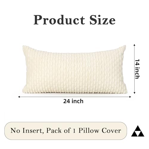 JoraLion 14x24 Boho Decorative Lumbar Throw Pillow Cover, Cream Cozy Soft Striped Corduroy Long Rectangle Cushion Case Accent Home Decor for Sofa Bed Room Livingroom, ONLY Cover - color: Cream, size: 24" x 14" (Pack of 1)