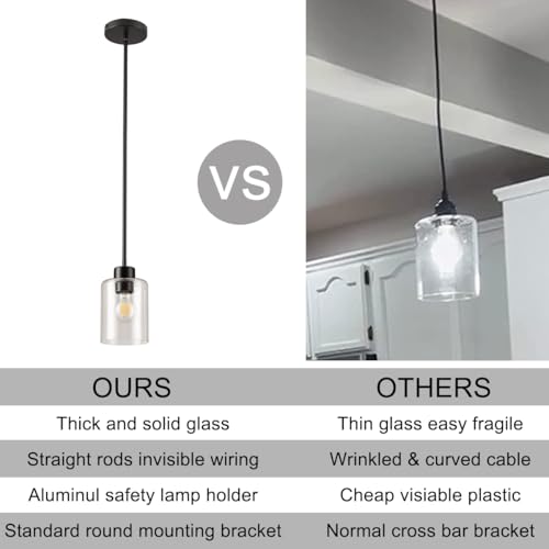Black Pendant Lights Kitchen Island - Seeded Glass Pendant Light Fixture Multiple Stems Rods (3 Pack with Rod seeded Glass) - color: 3 pack with rod seeded glass