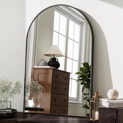 HARRITPURE 20"x30" Arched Bathroom Mirror - Wall Mounted Mirror - Black Arch Mirror - Aluminum Alloy Frame Bathroom Mirror Living Room, Bedroom and Entryway - color: Black-1pcs, size: 30"L x 20"W