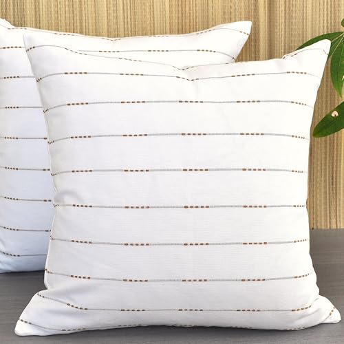 Woven Stripes Pattern Contemporary Luxury Cushion Covers 20 x20 inches White/Modern Cotton Pillow Covers/Simple Throw Pillow Cases for Living Room Sofa, Couch, Bed, Set of 2 - color: White, size: 20" x 20" (Pack of 2)