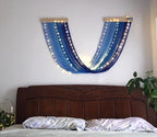 Macrame Fairy Lights Battery Operated with Remote,Large Macrame Wall Hanging with 20ft 100 LED String Lights, Blue Gradient Warm White Light for Living Room,Bedroom,Christmas,Holiday Deco - color: Blue-Warm White