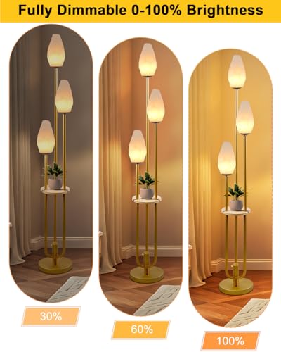 Gold Floor Lamp with Tray, 3-Lights Dimmable Floor Lamps with Rock-Shaped Shade, Unique Candle Holder Style Modern Tall Standing Lamp with 5Lbs Heavy Base for Living Room/Party(Bulbs Included) - color: 3 Rock-Gold
