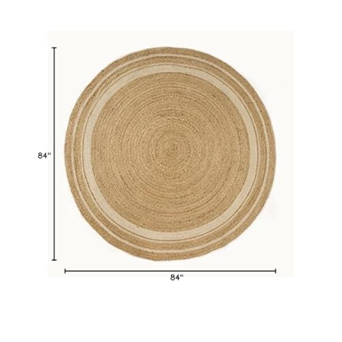GRUHUM Round Jute Cotton Area Rug 7ft - Natural Fiber Handmade Boho Charm Farmhouse Jute Area Rug Soft Braided Rustic Vintage Reversible Indoor Outdoor Kitchen Bedroom Living Room Hallways Enterway - color: Natural- 14, size: 7' (Round)