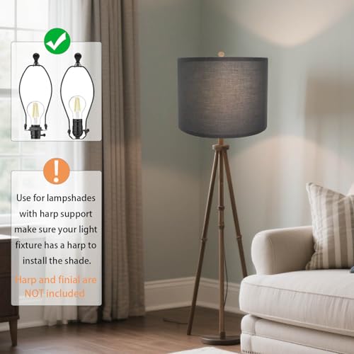 Black Lamp Shades Set of 2, Medium Drum Lamp Shade 13"Top x 13"Bottom x 10"High(Spider), Lampshades Replacement for Table Lamps Floor Lamps, Natural Linen Hand Crafted, Easy Assembly Required - color: Black, size: 13*13*10 inch-2 Pack