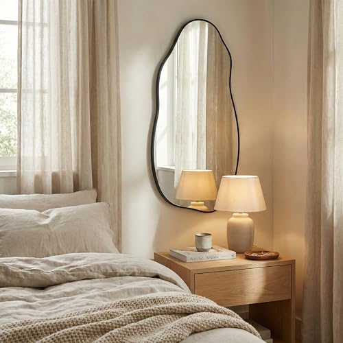 Irregular Wall Mirror 30"x16.5", Small Asymmetrical Mirror for Wall Decor, Matte Black Rust Proof Aluminum, Tempered Glass Wavy Mirror for Powder Room, Entryway & Aesthetic Bedroom - color: Black, size: 30"L x 16.5"W