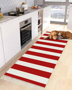 Simple Red Stripes Kitchen Runner Rug 2'x4', Washable Woven Cotton Area Rug Bathroom Hallway Rug, Geometric Vertical Linens Modern Minimalism Entryway Bedroom Rug Non Slip Throw Rug Carpet - color: Red, size: 2 x 4 ft