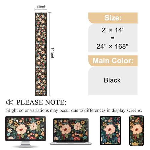 DUKINO 2x14 Runner Rug, Floral Long Washable Boho Kitchen Runner Rug with Non Slip Backing, Soft Non Shedding & Low Pile Carpet for Bedroom, Entrance, Laundry, Bathroom, Black - color: Black, size: 2' x 14' (Rectangular)