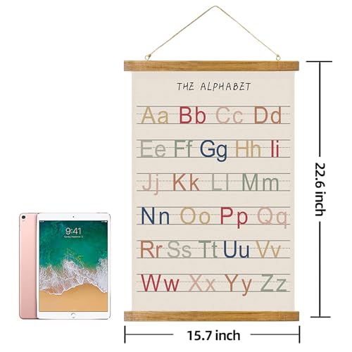 ABoby Vintage Illustrated Alphabet Numbers Chart Posters - Educational Nursery Wall Art for Classroom Homes - Retro Style Painting with Wood Frames - Ready to Hang - color: Alphabet and Numbers
