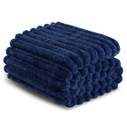 Exclusivo Mezcla Queen Size Flannel Fleece Blanket, Super Soft Striped Jacquard Bed Blanket, Lightweight Fuzzy Cozy for All Seasons, 90x90 Inches, Navy Blue - color: Navy Blue, size: Queen ( 90x90 IN )