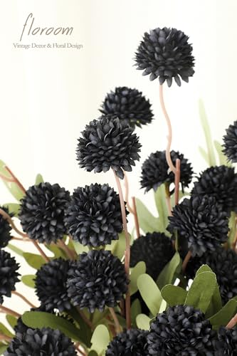 Floroom 5pcs Black Faux Silk Mums Artificial Flowers, Bulk Fake Small Mini Chrysanthemums with Stems for DIY Wedding Centerpieces Floral Arrangements Vase Fillers Home Decorations - color: Black, size: 5pcs