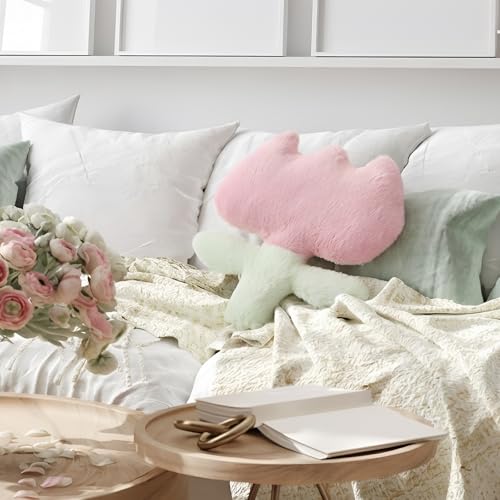 Pink Easter Tulip Pillows Flowers Throw Pillows 15.75 Inch Tulip Plush Floor Cushions Farmhouse Style Cotton Tufted Pillowcases for Sofa Couch Bed Chair Room Decoration