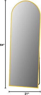 Antok 64" x21” Arched Full Length Floor Mirror, Gold Aluminum Frame, Free Standing/Wall Mount/Leaning for Bedroom, Living Room, Dressing Room
